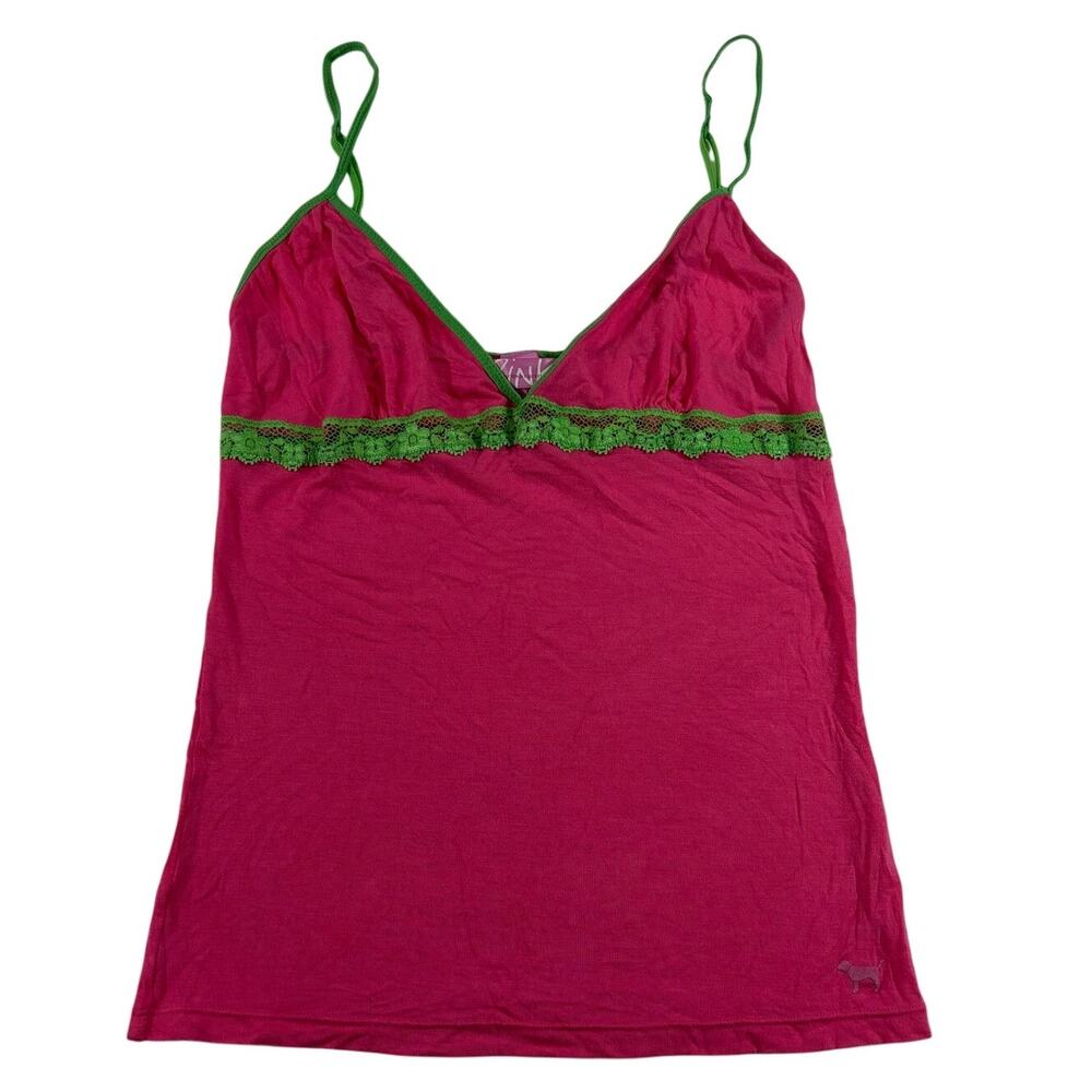 Vintage Y2K Victorias Secret PINK Cami Tank Top, Size XS, Hot Pink Green, Rare